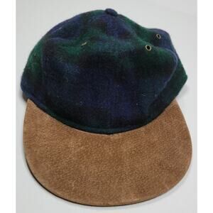 Lands' End Green & Navy Wool Cap with Brown Suede Brim